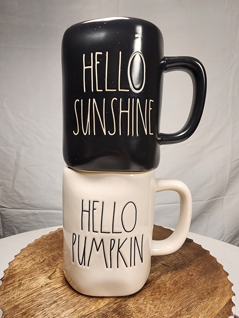 Rae Dunn Black & Cream 'Hello Sunshine' and 'Hello Pumpkin' Mug Set